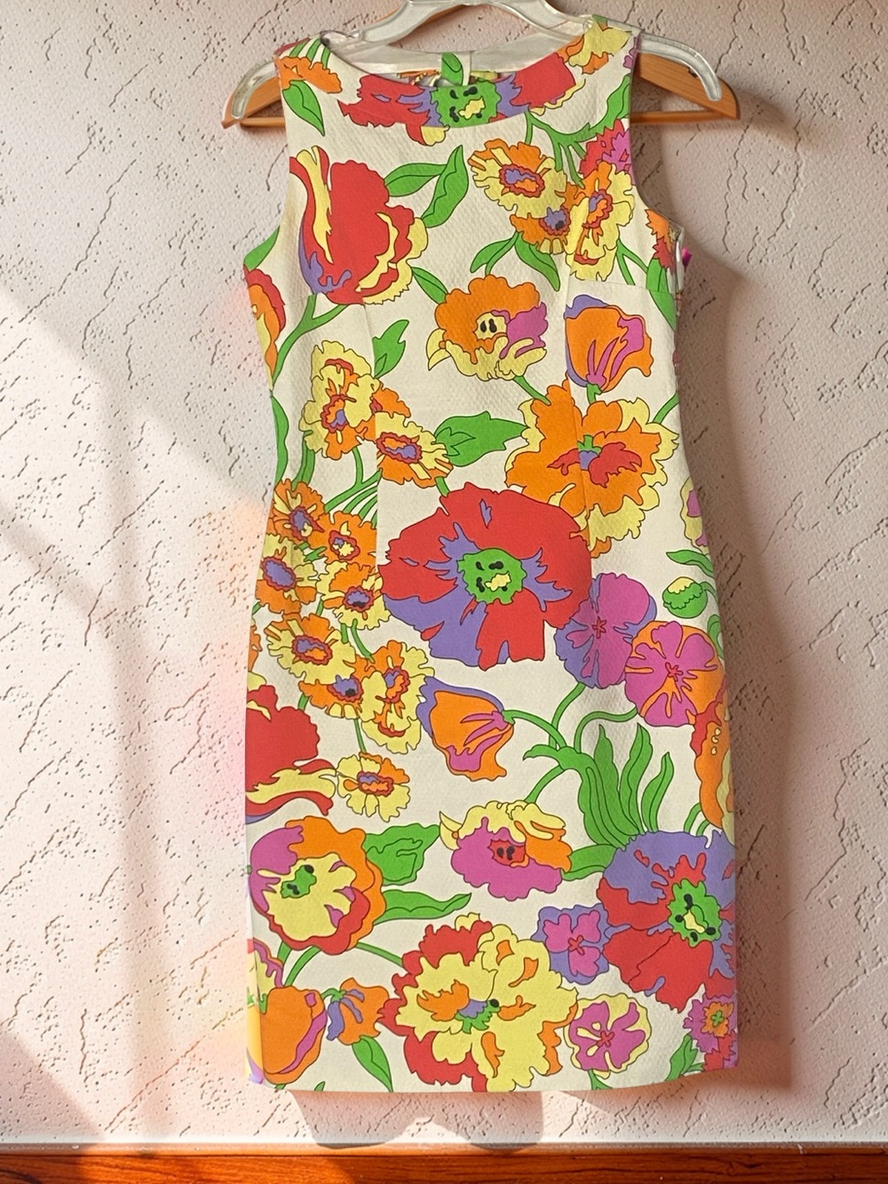 David Meister Floral Sheath Dress Size 4 Vintage Style Bow Back
